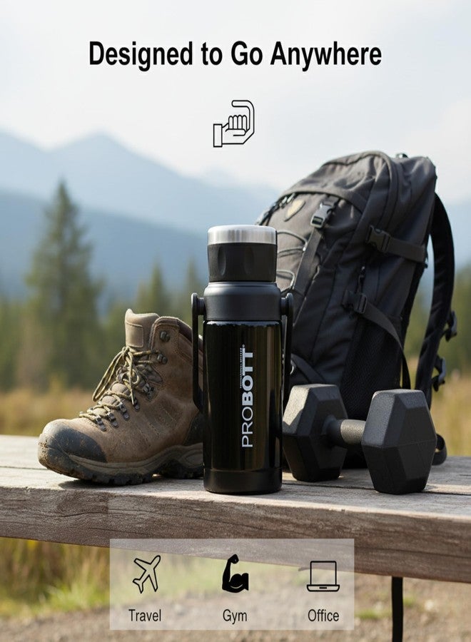 Probott Handy 1100 ml Thermosteel Vacuum Insulated Double Walled Flask 1+ Litre, Black | Carry Handle | Camping | Leakproof | Gym | Sports | Office | Home | Kitchen | Hiking | Treking | Travel - Image 5